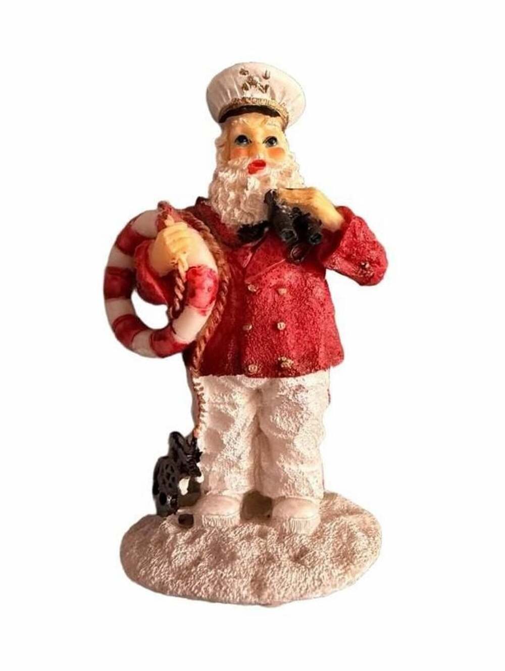 Nautical Captain Santa Christmas Figurine With Binoculars And Life Ring